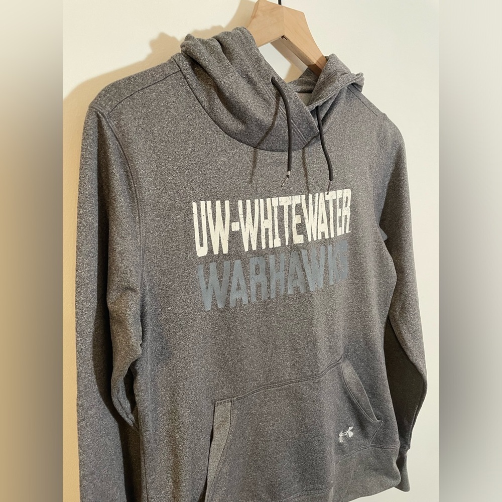 UW Whitewater Warhawks Under Armour Gray Hoodie Sweatshirt Small Lightweight WI - Picture 2 of 8